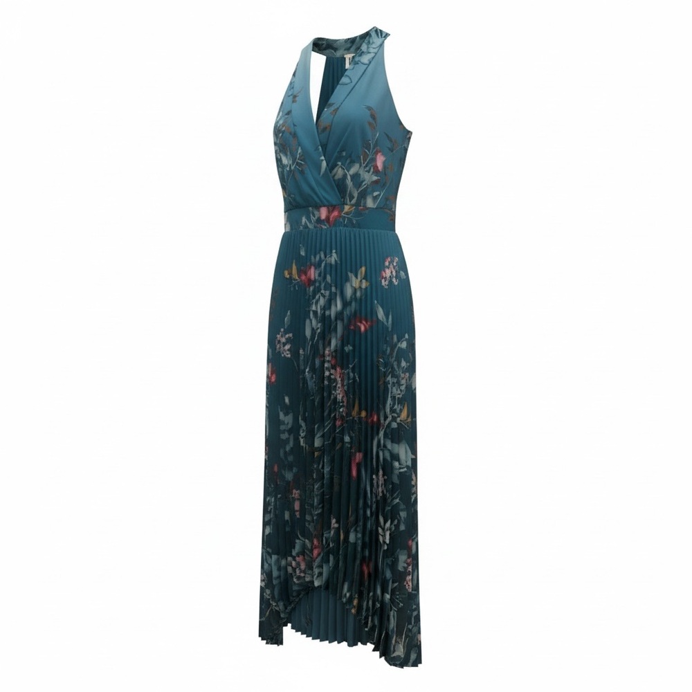 White House Black Market Teal Floral High Low Dress